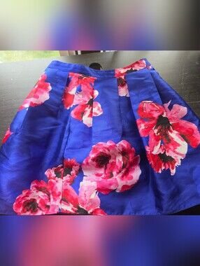 A. Byer Royal Blue A-Line Skirt with Pink Floral Print